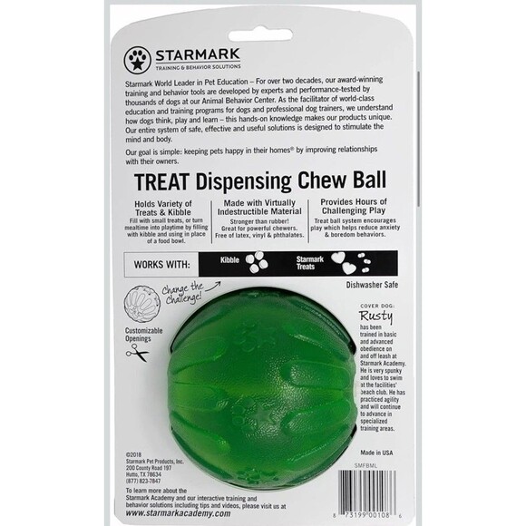 Starmark Treat Dispensing Chew Ball Tough Dog Toy Medium-Large for Large Breeds - Picture 5 of 8